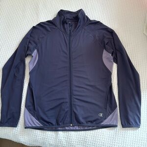 Champion recycled poly jacket in mauve, size XL.